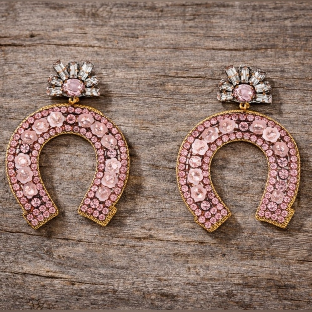 Rose Quartz Horseshoe Earrings